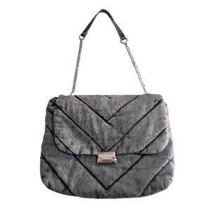 Zara quilted gray black denim purse